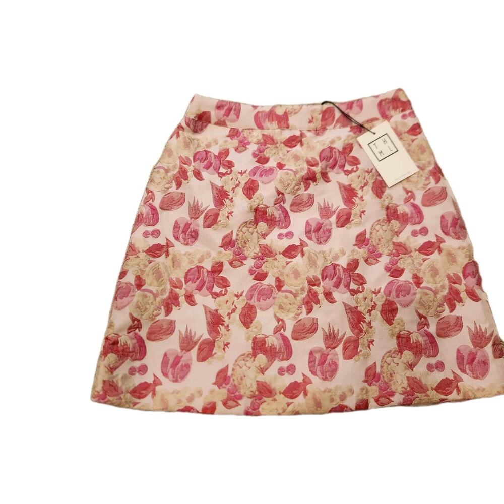 NWT THML Pink Flower Metallic‎ Print Mini Skirt Sz XS Floral For Easter Spring